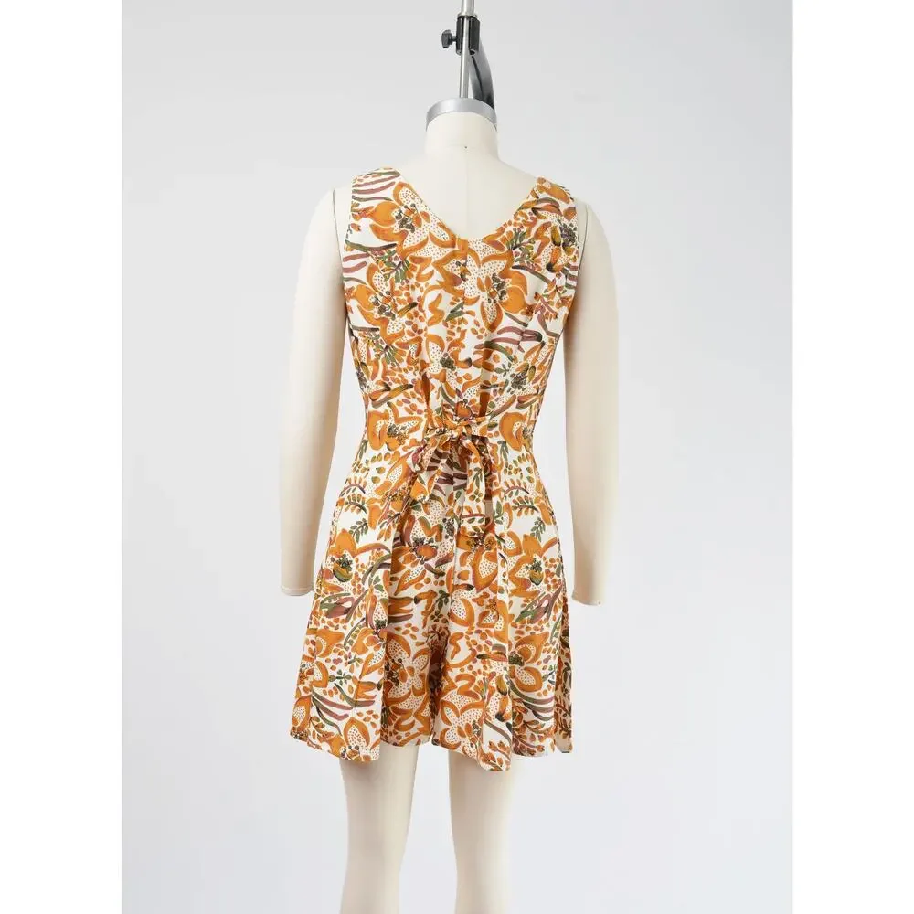 Vintage 90s Cream Floral Romper Full Wide Leg One Piece Jumper Playsuit XS S